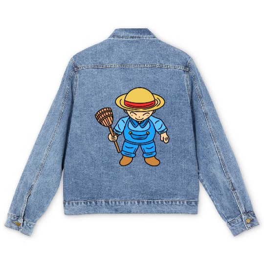Cute Chibi Farmer Boy Men's Denim Jackets