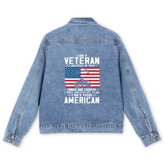 I Am A Proud American Veteran Men's Denim Jackets