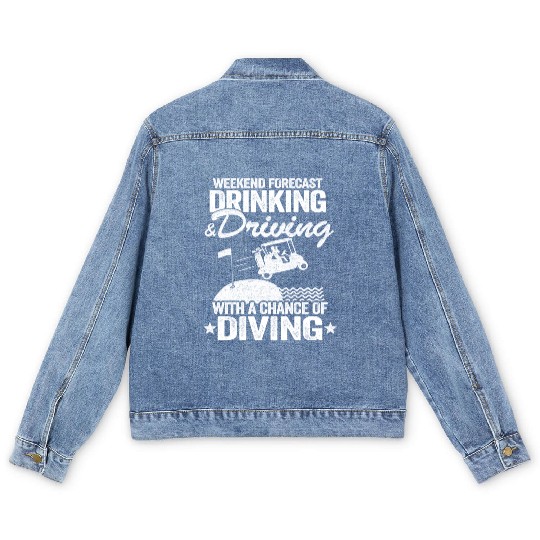 Beer Golf Cart Drinking Driving Diving Golfing Men's Denim Jackets