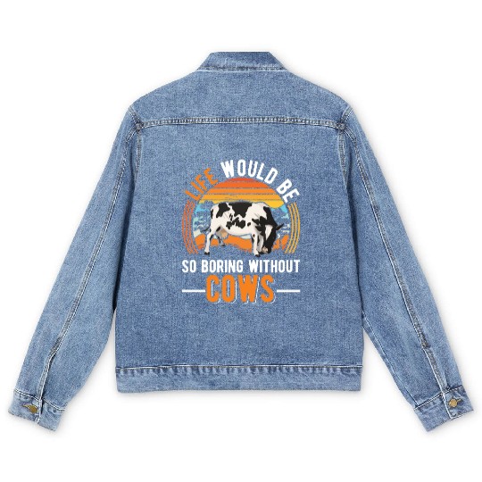 Cow Cattle Breeder Land, Farmer Cows Men's Denim Jackets