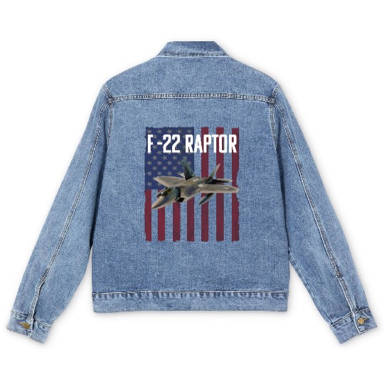 F 22 Raptor Aircraft USA Flag Men's Denim Jackets