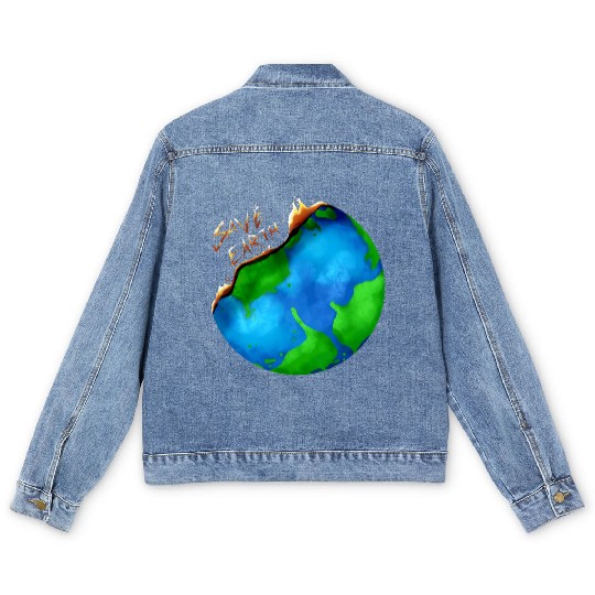 Burning Earth Globe Save Earth For Earth Day Men's Denim Jackets