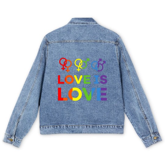 love is love Men's Denim Jackets love rainbow gay lesbian lgbt