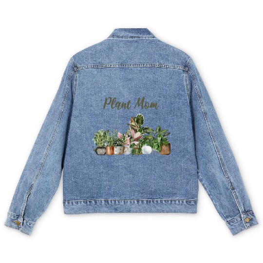 plant mom; pot plants; plants; green thumb; mom; Men's Denim Jackets