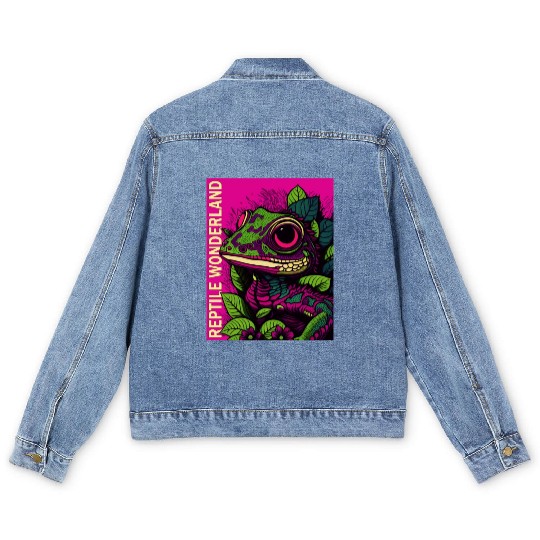 Psychedelic Reptile Wonderland Retro Designs 9 Men's Denim Jackets