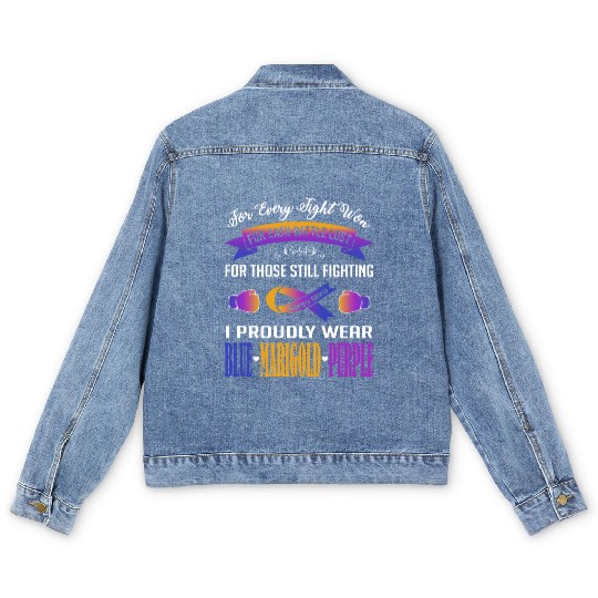 I Proudly Wear Blue Marigold Purple Bladder Cancer Men's Denim Jackets