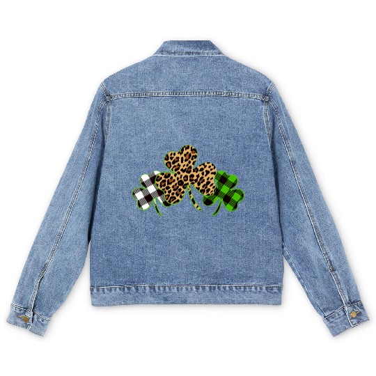 St Patricks Day Leopard Print Plaid Shamrock Men's Denim Jackets