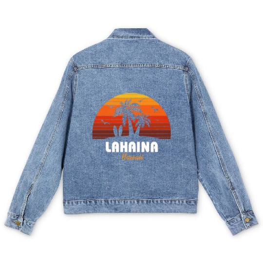 Retro Lahaina Maui Hawaii Sunset Cool Vintage Men's Denim Jackets