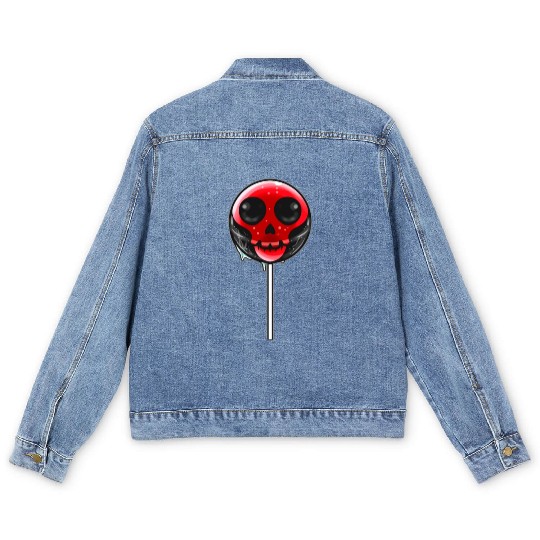 Red Skull Lollipop Trick Or Treat Halloween Men's Denim Jackets