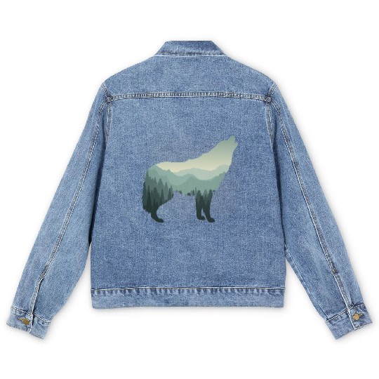 Lone Wolf Survives The Mountain Men's Denim Jackets