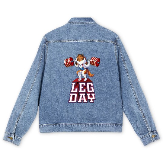 Leg Day Sheltie Weight Lifting Squat Gym Men's Denim Jackets