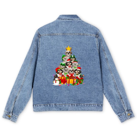 Tree Lights Shih Tzu Dog Puppy Men's Denim Jackets