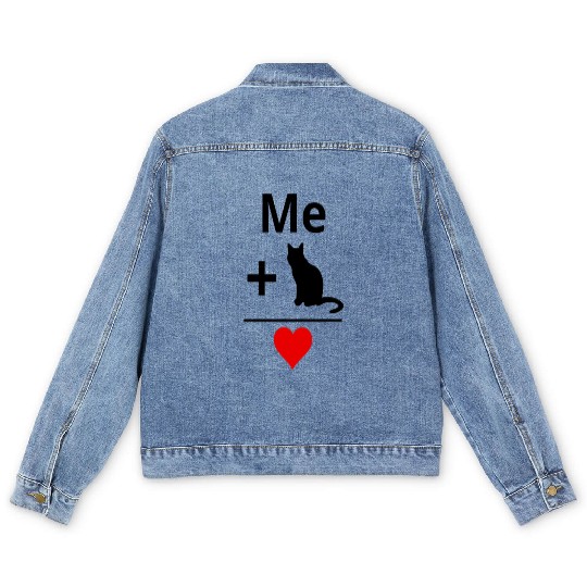 Me and my cat equals love ,cats lover , Heart Men's Denim Jackets