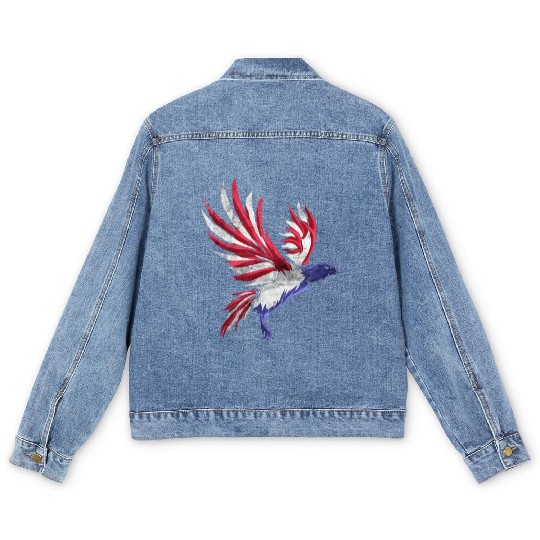 Eagle In Colors Of Us Flag Patriotic Distressed Men's Denim Jackets