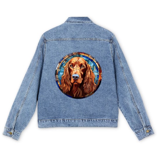 Irish Setter Dog Breed Watercolor Glass Men's Denim Jackets