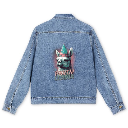 Llama Animals Lover Birthday Party Funny Design Men's Denim Jackets