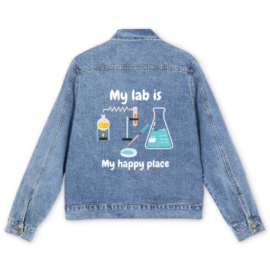 My lab is my happy place, biology and science Men's Denim Jackets