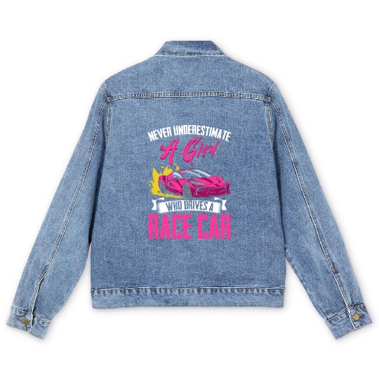 Never Underestimate A Girl Funny Car Race For Men's Denim Jackets
