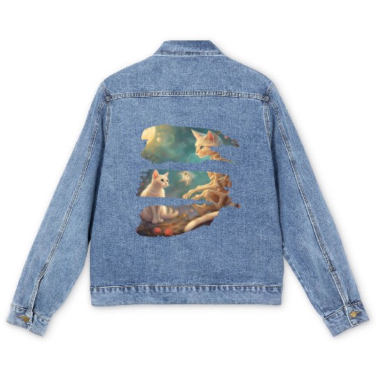 Skeleton And Cat Best Friends Kitten Funny Cats Lo Men's Denim Jackets