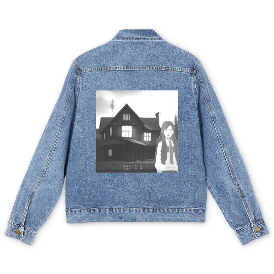Is a haunted house??? (Black and white version) Men's Denim Jackets