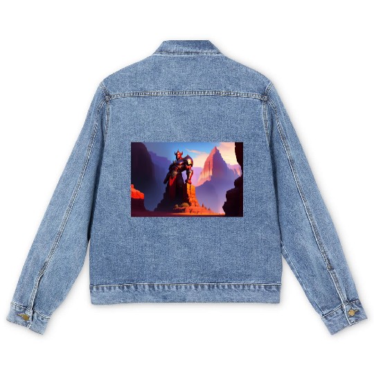 Khorne statue in the depths of the grand canyon Men's Denim Jackets