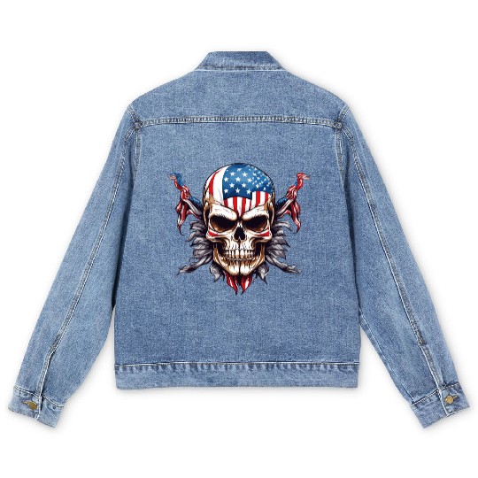 A skull color America flag Men's Denim Jackets Design
