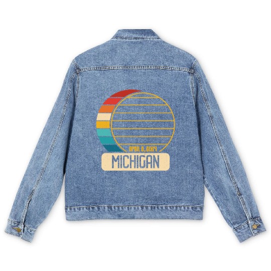 Total Solar Eclipse Michigan April 28 2024 Eclipse Men's Denim Jackets