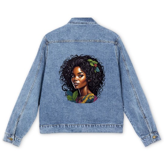 Radiant Blooms, Natural Crown of Curly Majesty Men's Denim Jackets