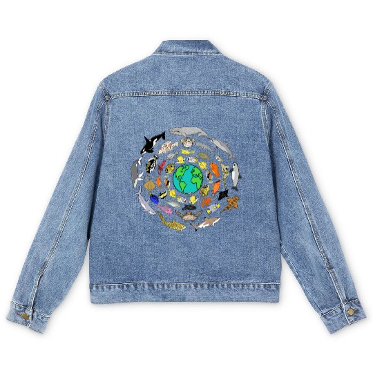 World Oceans Day Sea Life Men's Denim Jackets