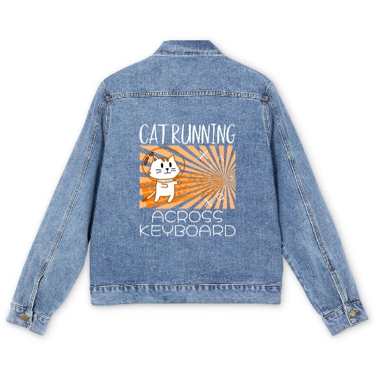 Cat Running Keyboard Across The Space Cat Riding Men's Denim Jackets