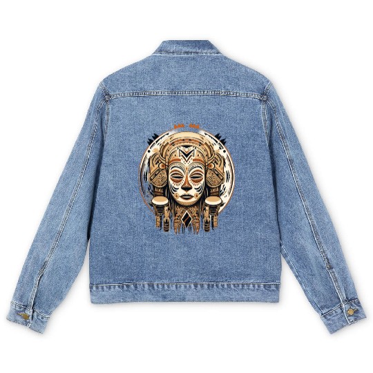 music, african sound, drum, gift Men's Denim Jackets