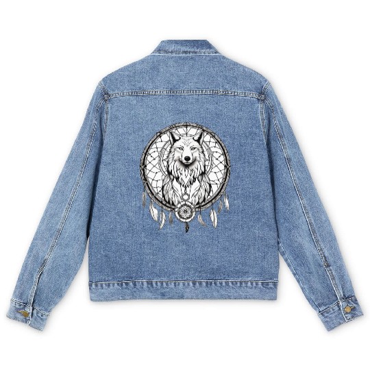 "SoulGuard Dreamcatcher: Embracing Ancestral Whisp Men's Denim Jackets