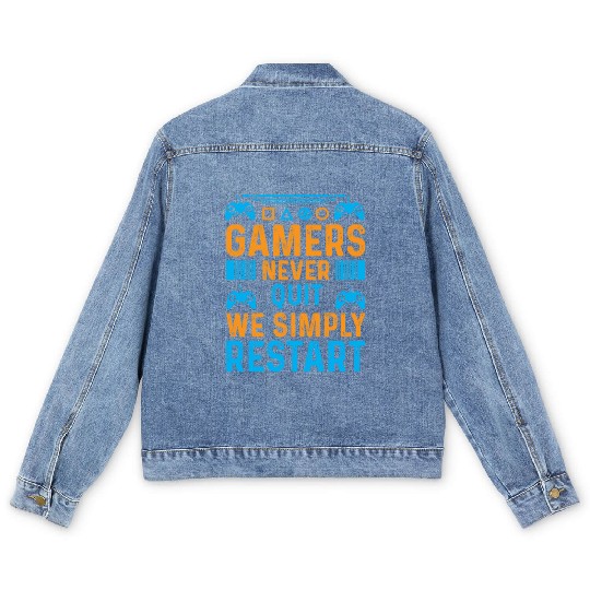 Gamers Never Quit We Simply Restart Typography Men's Denim Jackets
