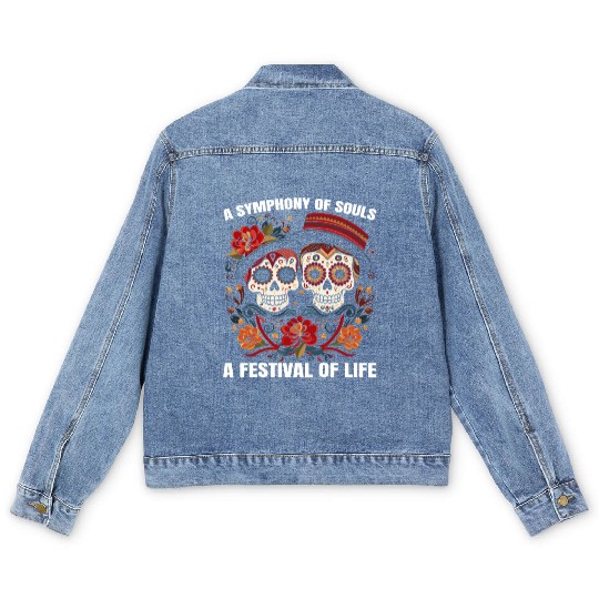 Dia De Los Muertos Sugar Skull Mexican Holiday Men's Denim Jackets