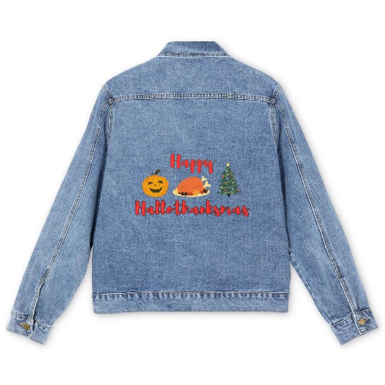 Happy HalloThanksMas Men's Denim Jackets
