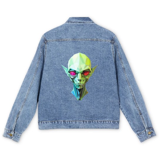 Polygonal Alien: Portrait with Red Eyes Men's Denim Jackets