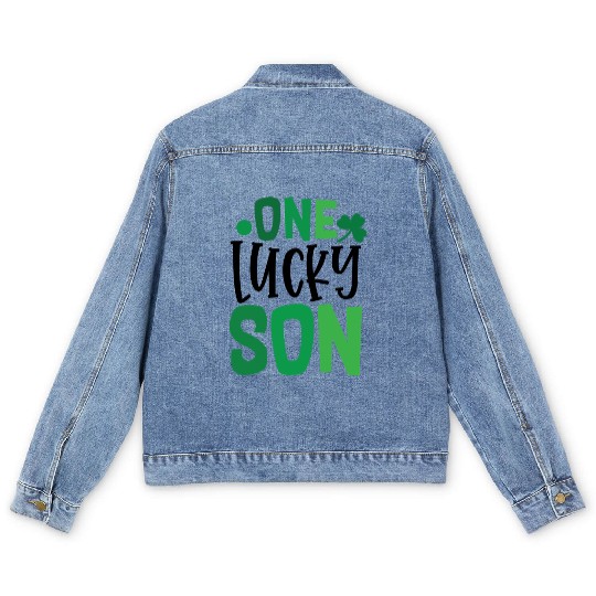 One Lucky Son Clover Shamrock Irish Ireland Men's Denim Jackets