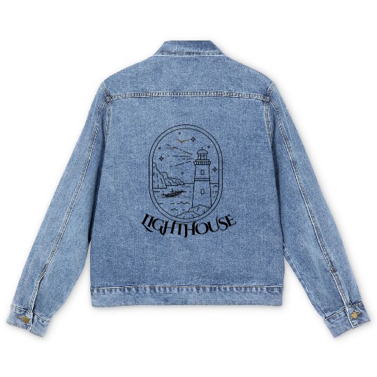 Bon Voyage Lighthouse Design Men's Denim Jackets