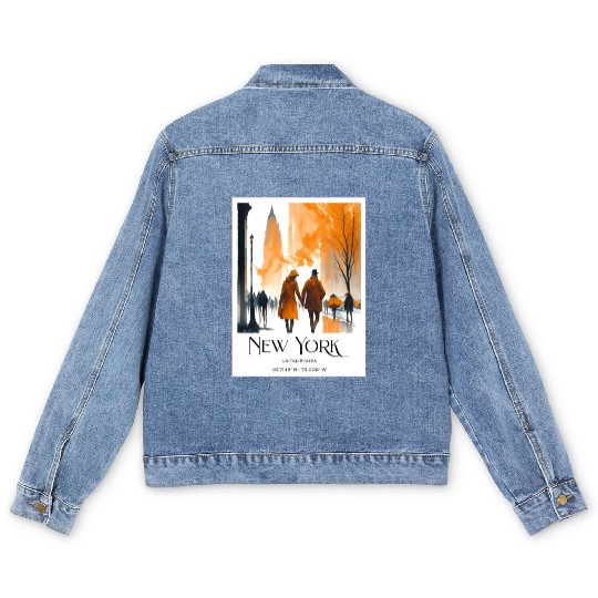 Watercolor painting loving couple in New York City Men's Denim Jackets