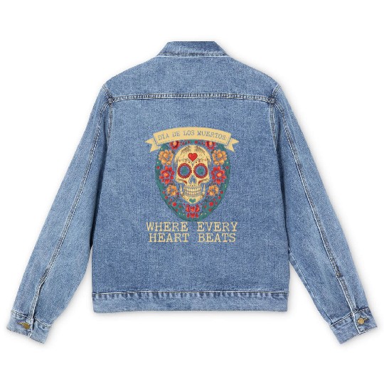 Dia De Los Muertos Sugar Skull Mexican Holiday Men's Denim Jackets
