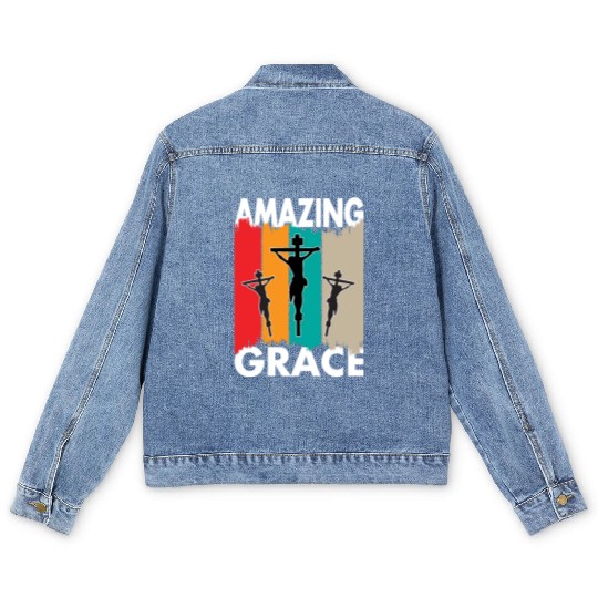 Amazing Grace Love Jesus Christian Christmas Men's Denim Jackets