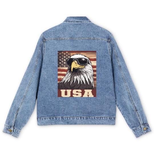 gift idea bald eagle american flag Men's Denim Jackets