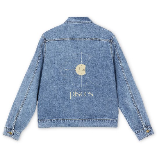 Minimalist Pisces Zodiac Astrology Moon Stars Men's Denim Jackets