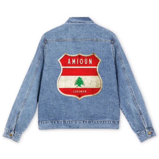 Amioun Lebanon coat of arms flags design Men's Denim Jackets