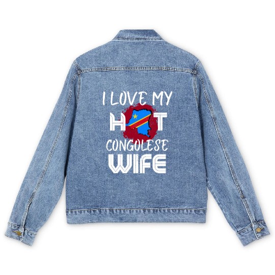 Funny I Love My Hot Congolese Wife Husband Men's Denim Jackets