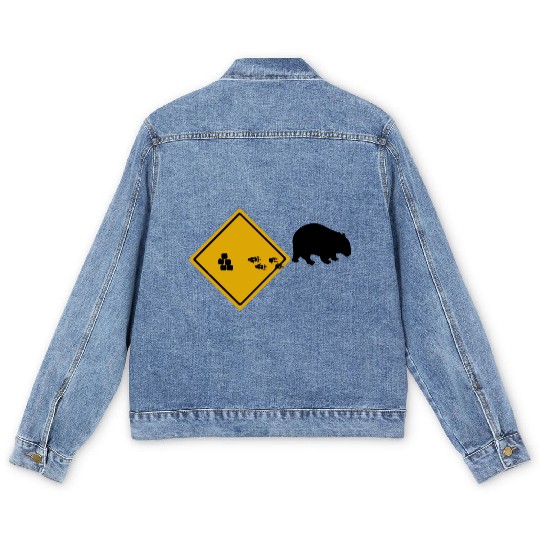 Wombat Poop Cubes Road Sign Men's Denim Jackets