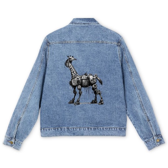 Cool punky robot giraffe Men's Denim Jackets