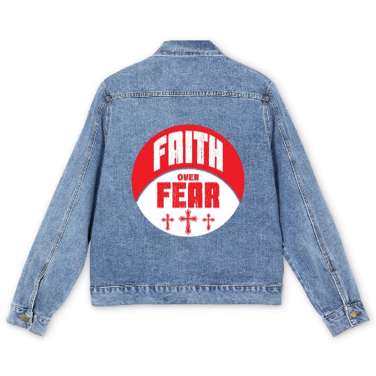 Faith Over Fear Love Jesus Christian Christmas Men's Denim Jackets