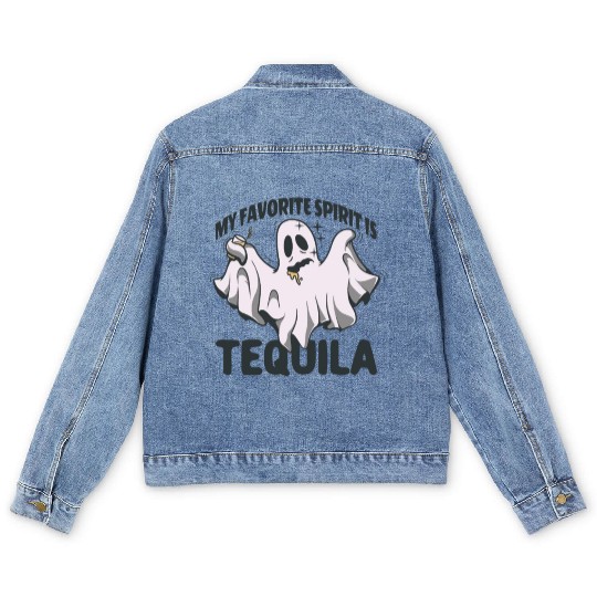 My Favorite Spirit Is Tequila Halloween Ghost Men's Denim Jackets