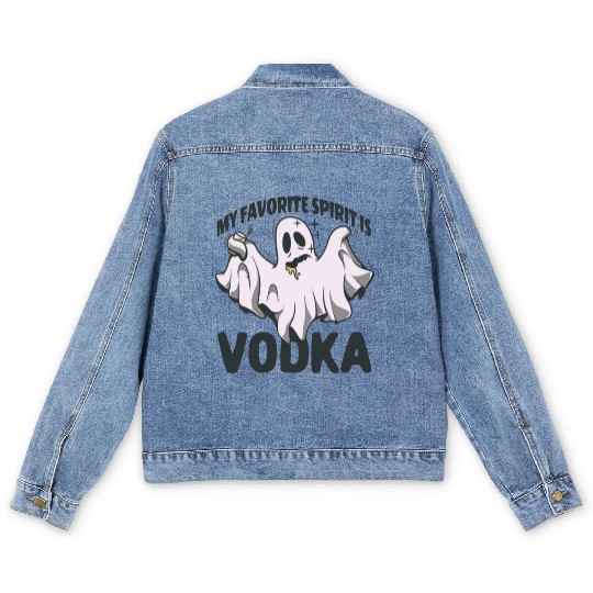 My Favorite Spirit Is Vodka Halloween Vodka Ghost Men's Denim Jackets